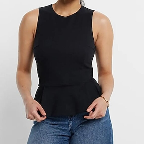Express Ponte Crew Neck Peplum Tank Black Women's M - Picture 1 of 7
